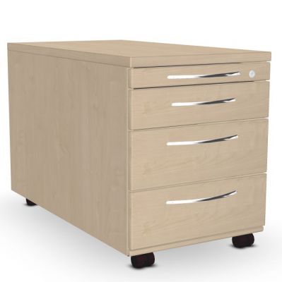 Rollcontainer von König+Neurath: Büro Rollcontainer mit vier Schubladen und Rollen in hellem Holzdekor.